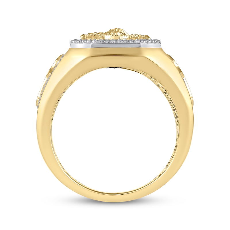 Main Image 2 of Men's White & Black Diamond Faith Signet Ring 1/2 ct tw 10K Yellow Gold