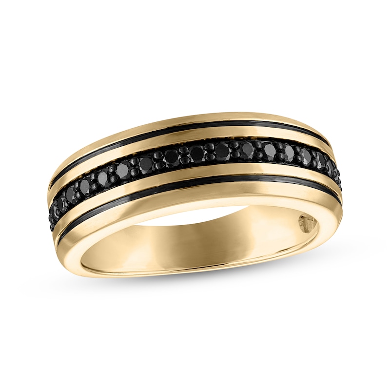 Main Image 1 of Now + Forever Men's Black Diamond Wedding Band 1/2 ct tw 14K Yellow Gold