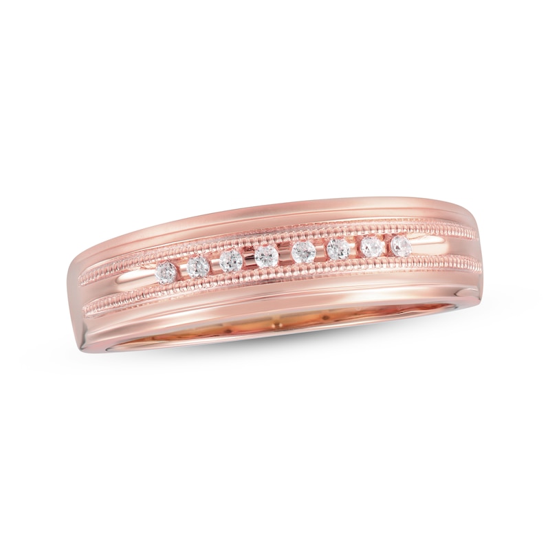 Main Image 1 of Now + Forever Men's Diamond Milgrain Wedding Band 1/10 ct tw 10K Rose Gold