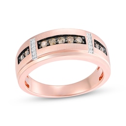 Now + Forever Men's Champagne & White Diamond Wedding Band 1/3 ct tw 10K Rose Gold