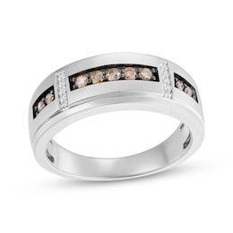Now + Forever Men's Champagne & White Diamond Wedding Band 1/3 ct tw 10K White Gold