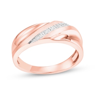Now + Forever Men's Diamond Accent Diagonal Wedding Band 10K Rose Gold