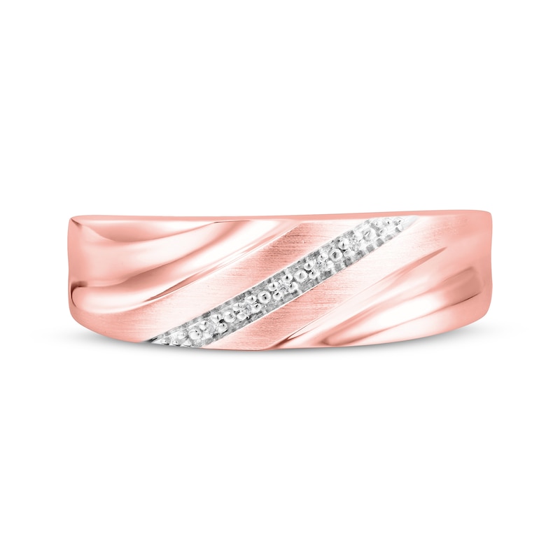 Main Image 4 of Now + Forever Men's Diamond Accent Diagonal Wedding Band 10K Rose Gold