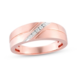 Now + Forever Men's Diamond Five-Stone Diagonal Wedding Band 1/15 ct tw 10K Rose Gold