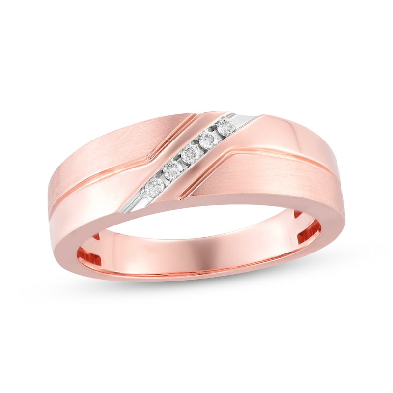 Main Image 1 of Now + Forever Men's Diamond Five-Stone Diagonal Wedding Band 1/15 ct tw 10K Rose Gold