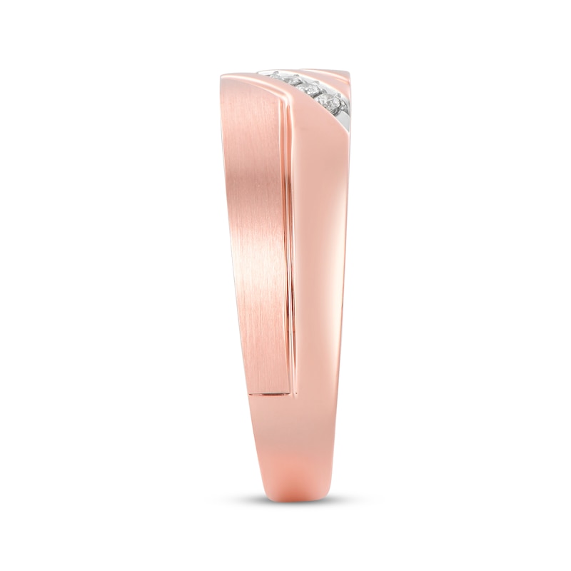 Main Image 2 of Now + Forever Men's Diamond Five-Stone Diagonal Wedding Band 1/15 ct tw 10K Rose Gold