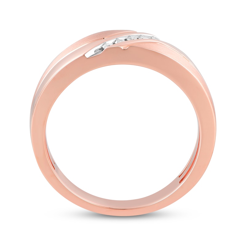 Main Image 3 of Now + Forever Men's Diamond Five-Stone Diagonal Wedding Band 1/15 ct tw 10K Rose Gold