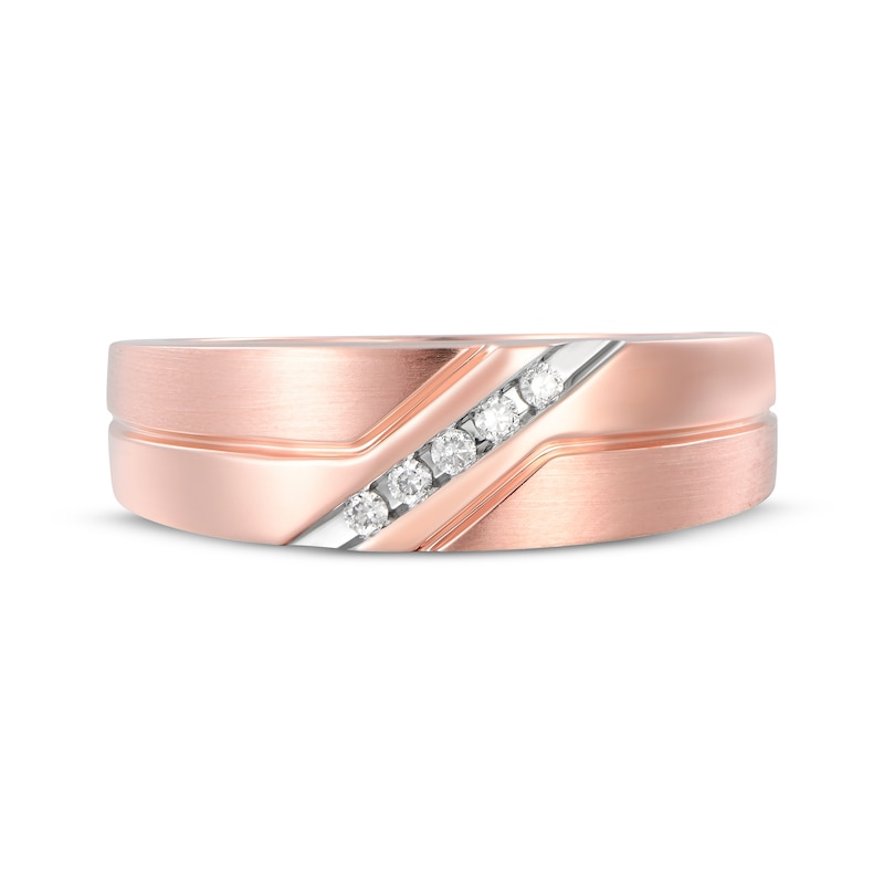 Main Image 4 of Now + Forever Men's Diamond Five-Stone Diagonal Wedding Band 1/15 ct tw 10K Rose Gold