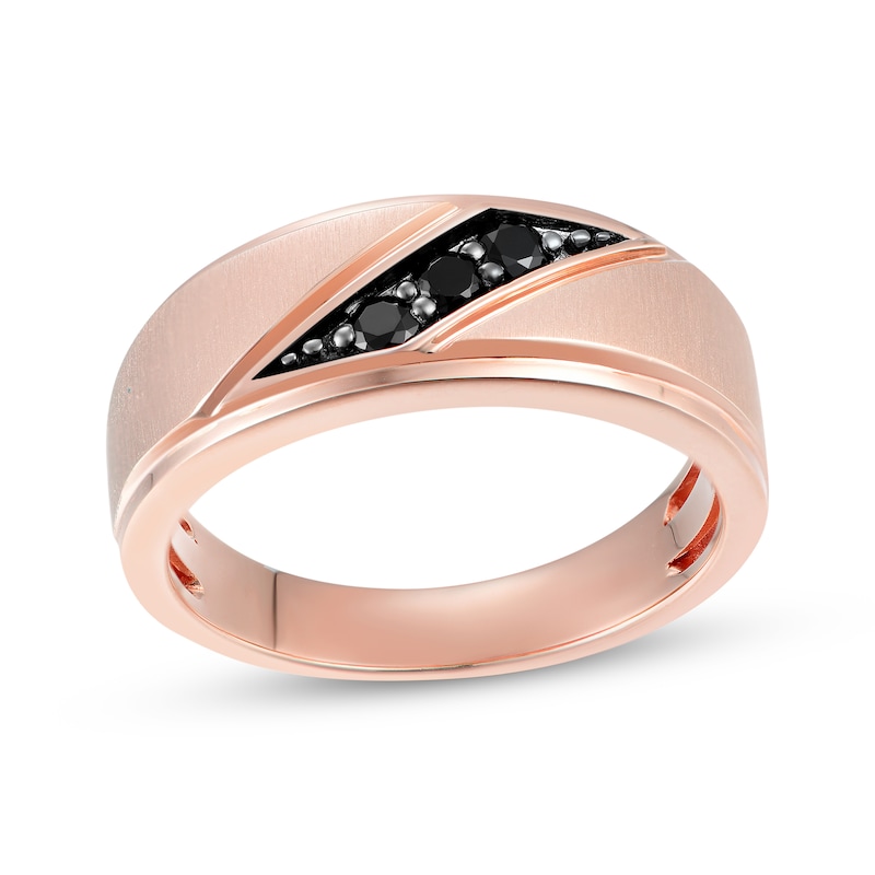 Main Image 1 of Now + Forever Men's Black Diamond Three-Stone Wedding Band 1/5 ct tw 10K Rose Gold