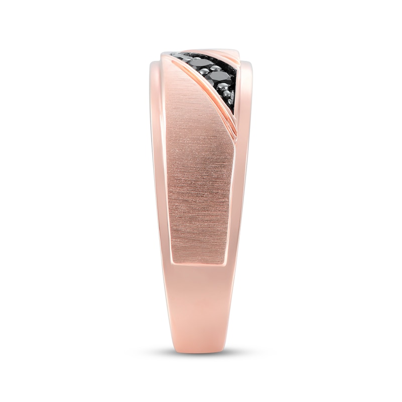 Main Image 2 of Now + Forever Men's Black Diamond Three-Stone Wedding Band 1/5 ct tw 10K Rose Gold
