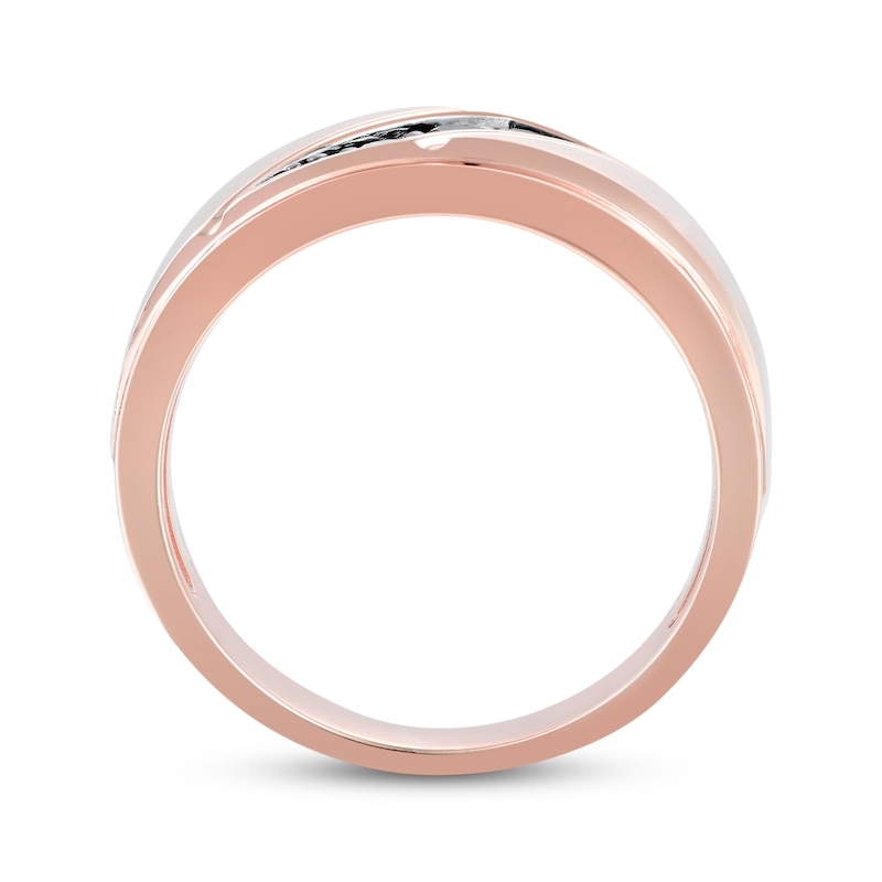 Main Image 3 of Now + Forever Men's Black Diamond Three-Stone Wedding Band 1/5 ct tw 10K Rose Gold