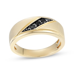 Now + Forever Men's Black Diamond Three-Stone Wedding Band 1/5 ct tw 10K Yellow Gold