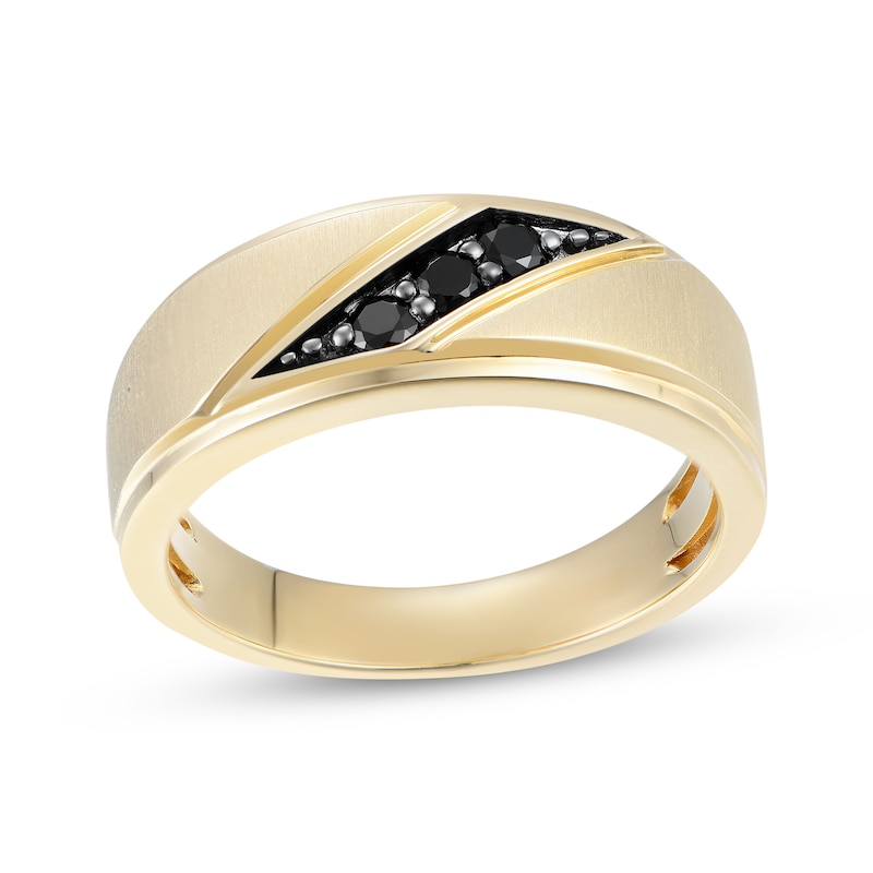 Main Image 1 of Now + Forever Men's Black Diamond Three-Stone Wedding Band 1/5 ct tw 10K Yellow Gold