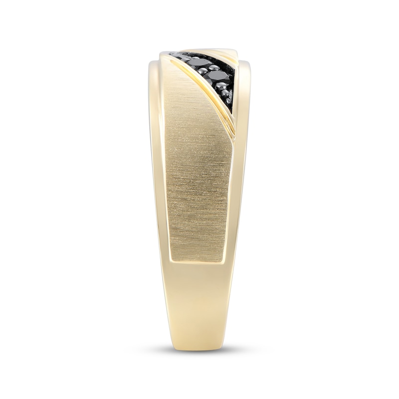 Main Image 2 of Now + Forever Men's Black Diamond Three-Stone Wedding Band 1/5 ct tw 10K Yellow Gold