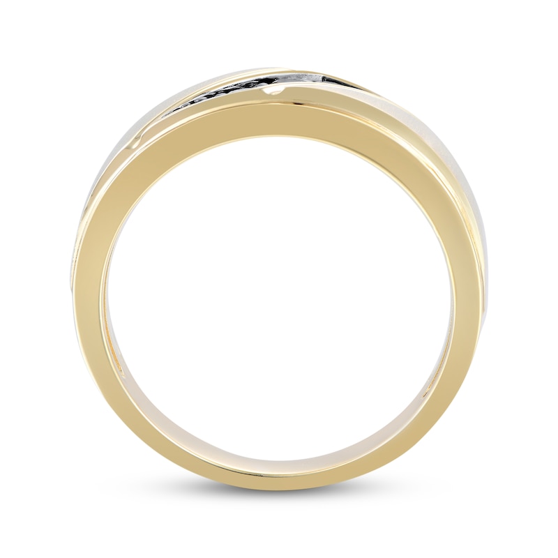 Main Image 3 of Now + Forever Men's Black Diamond Three-Stone Wedding Band 1/5 ct tw 10K Yellow Gold