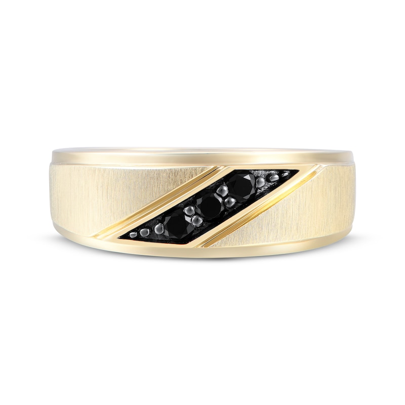 Main Image 4 of Now + Forever Men's Black Diamond Three-Stone Wedding Band 1/5 ct tw 10K Yellow Gold
