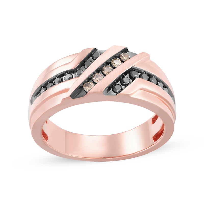 Main Image 1 of Now + Forever Men's Black & Champagne Diamond Wedding Band 1/3 ct tw 10K Rose Gold