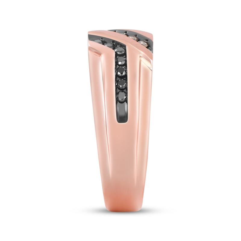 Main Image 2 of Now + Forever Men's Black & Champagne Diamond Wedding Band 1/3 ct tw 10K Rose Gold
