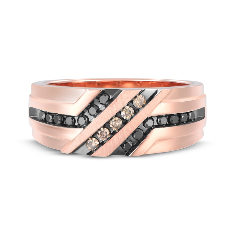 Main Image 4 of Now + Forever Men's Black & Champagne Diamond Wedding Band 1/3 ct tw 10K Rose Gold