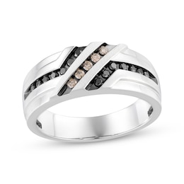Now + Forever Men's Black & Champagne Diamond Wedding Band 1/3 ct tw 10K White Gold