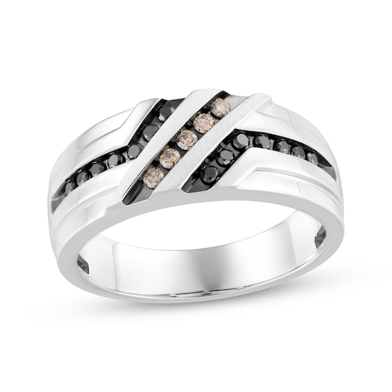 Now + Forever Men's Black & Champagne Diamond Wedding Band 1/3 ct tw 10K White Gold