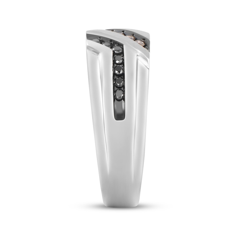 Main Image 2 of Now + Forever Men's Black & Champagne Diamond Wedding Band 1/3 ct tw 10K White Gold