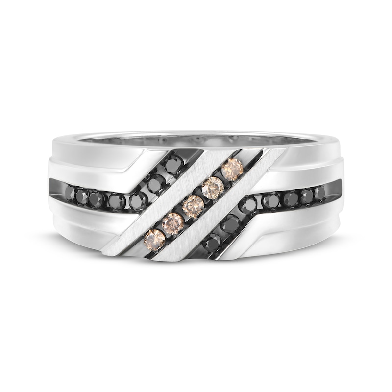 Main Image 4 of Now + Forever Men's Black & Champagne Diamond Wedding Band 1/3 ct tw 10K White Gold