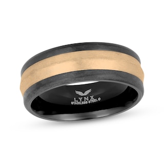Men's Wedding Band Black and Yellow-Tone Ion-Plated Stainless Steel
