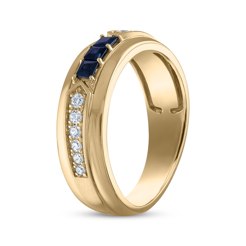Main Image 2 of Now + Forever Men's Square-Cut Natural Blue Sapphire & Round-Cut Diamond Wedding Band 1/5 ct tw 10K Yellow Gold