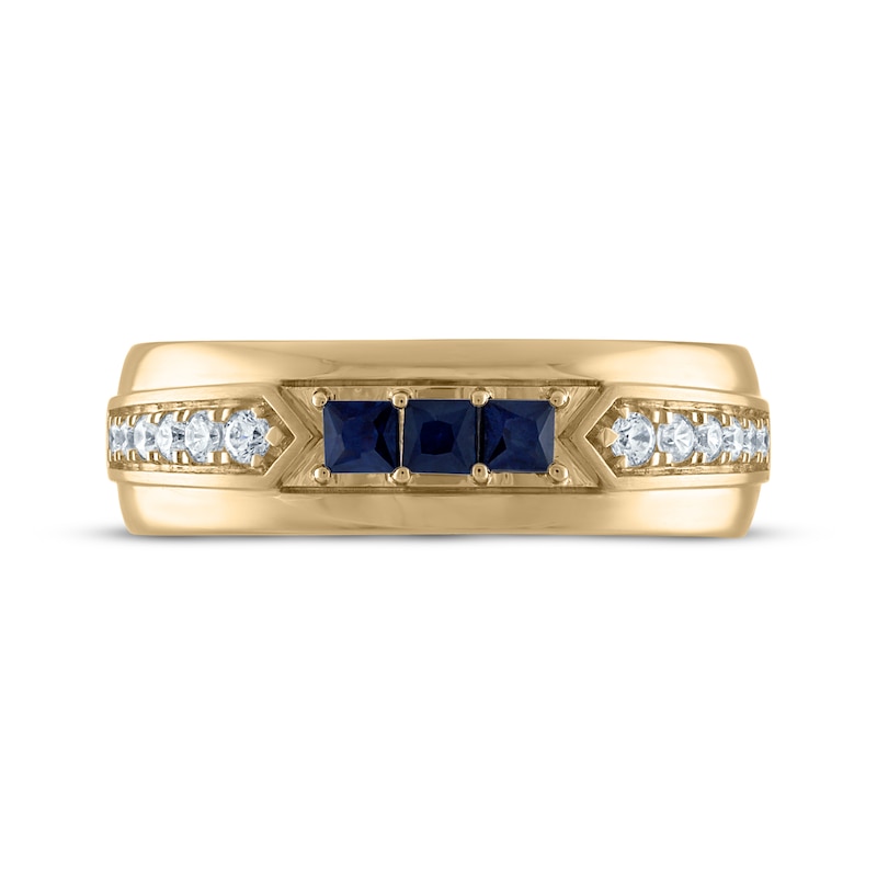 Main Image 3 of Now + Forever Men's Square-Cut Natural Blue Sapphire & Round-Cut Diamond Wedding Band 1/5 ct tw 10K Yellow Gold