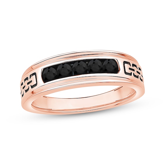 Now + Forever Men's Black Diamond Five-Stone Wedding Band 1/2 ct tw 10K Rose Gold
