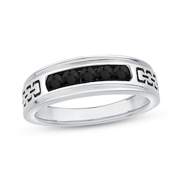 Now + Forever Men's Black Diamond Five-Stone Wedding Band 1/2 ct tw 10K White Gold
