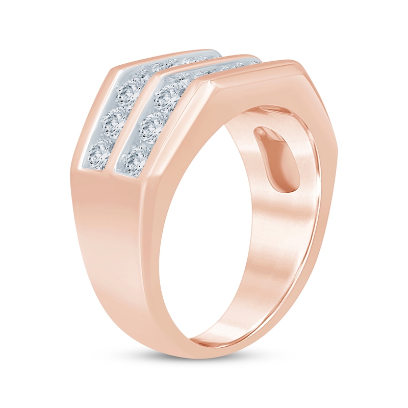Main Image 2 of Now + Forever Men's Diamond Angled Two-Row Wedding Band 2 ct tw 10K Rose Gold