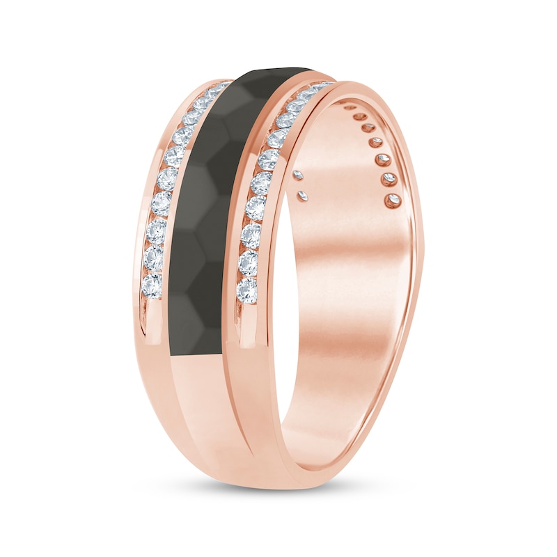 Main Image 2 of Now + Forever Men's Diamond Black Stripe Wedding Band 1/2 ct tw 10K Rose Gold