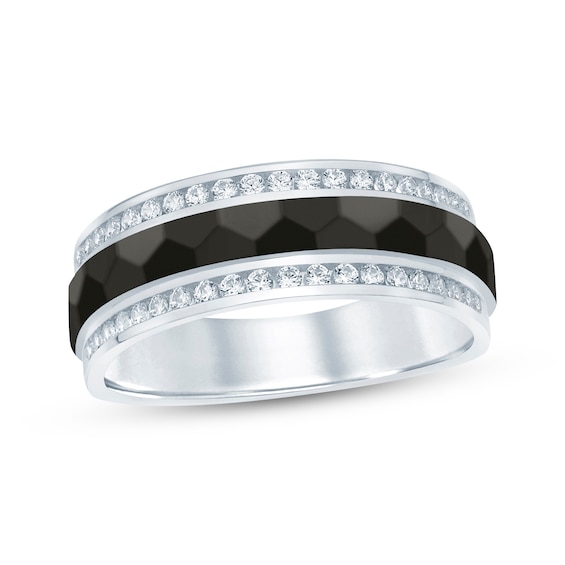 Now + Forever Men's Diamond Black Stripe Wedding Band 1/2 ct tw 10K White Gold