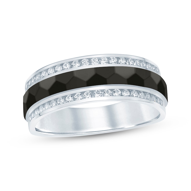 Main Image 1 of Now + Forever Men's Diamond Black Stripe Wedding Band 1/2 ct tw 10K White Gold