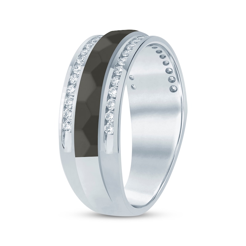 Main Image 2 of Now + Forever Men's Diamond Black Stripe Wedding Band 1/2 ct tw 10K White Gold