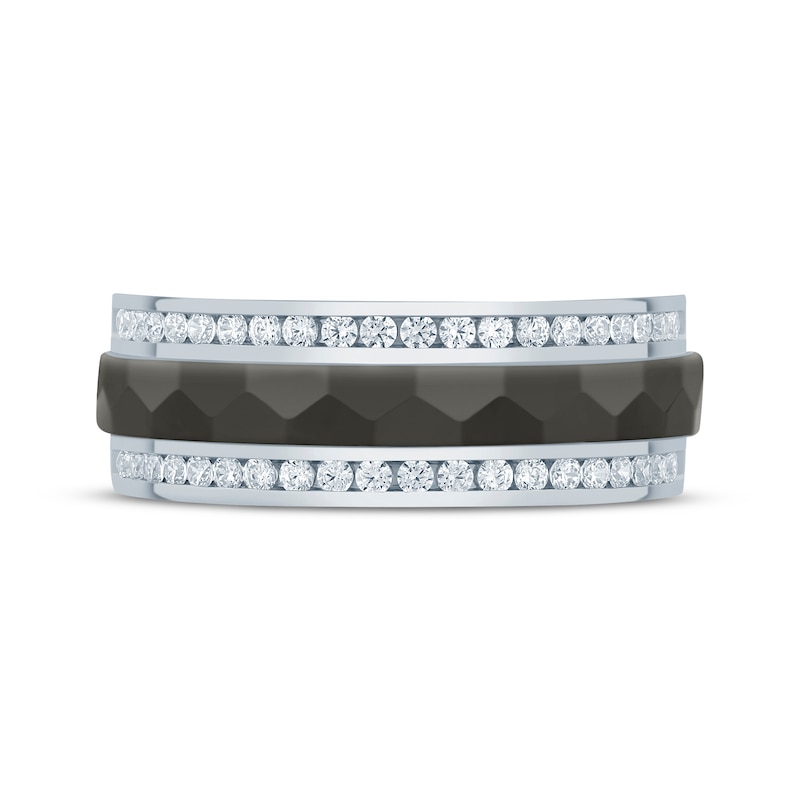 Main Image 3 of Now + Forever Men's Diamond Black Stripe Wedding Band 1/2 ct tw 10K White Gold