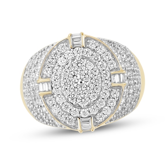 Men's Baguette & Round-Cut Multi-Diamond Oval Ring 2 ct tw 10K Yellow Gold