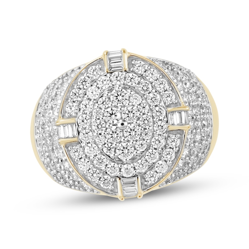 Main Image 1 of Men's Baguette & Round-Cut Multi-Diamond Oval Ring 2 ct tw 10K Yellow Gold