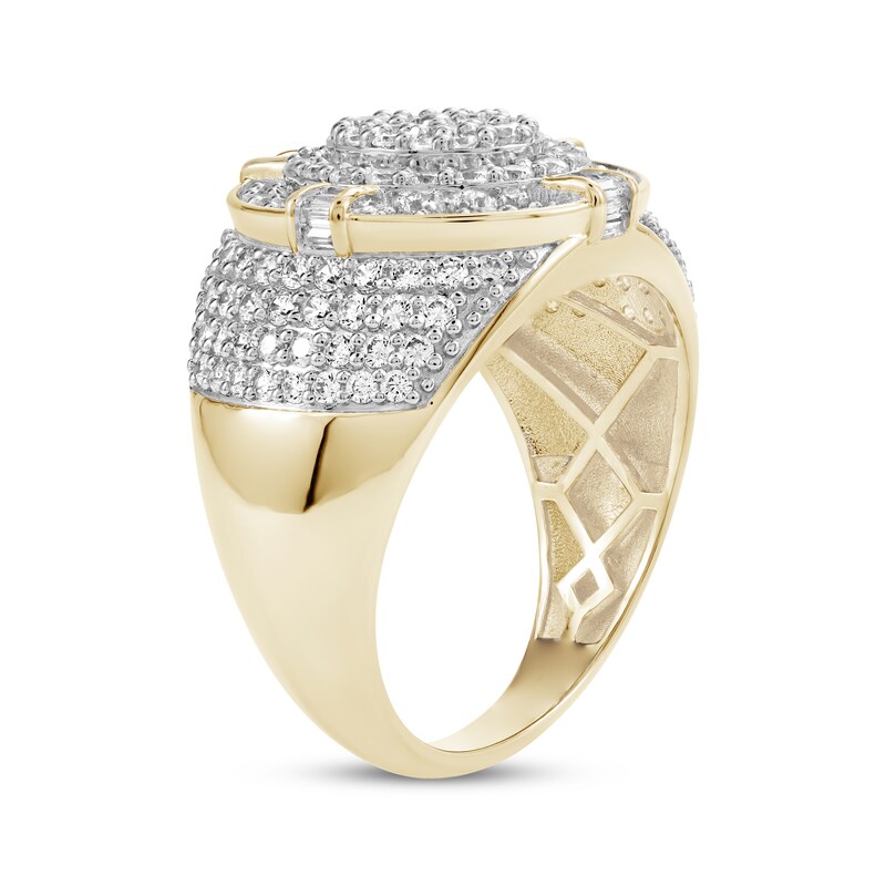 Main Image 2 of Men's Baguette & Round-Cut Multi-Diamond Oval Ring 2 ct tw 10K Yellow Gold