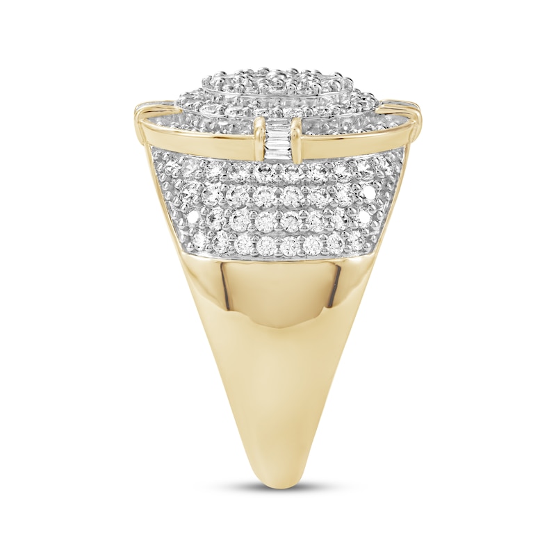 Main Image 3 of Men's Baguette & Round-Cut Multi-Diamond Oval Ring 2 ct tw 10K Yellow Gold