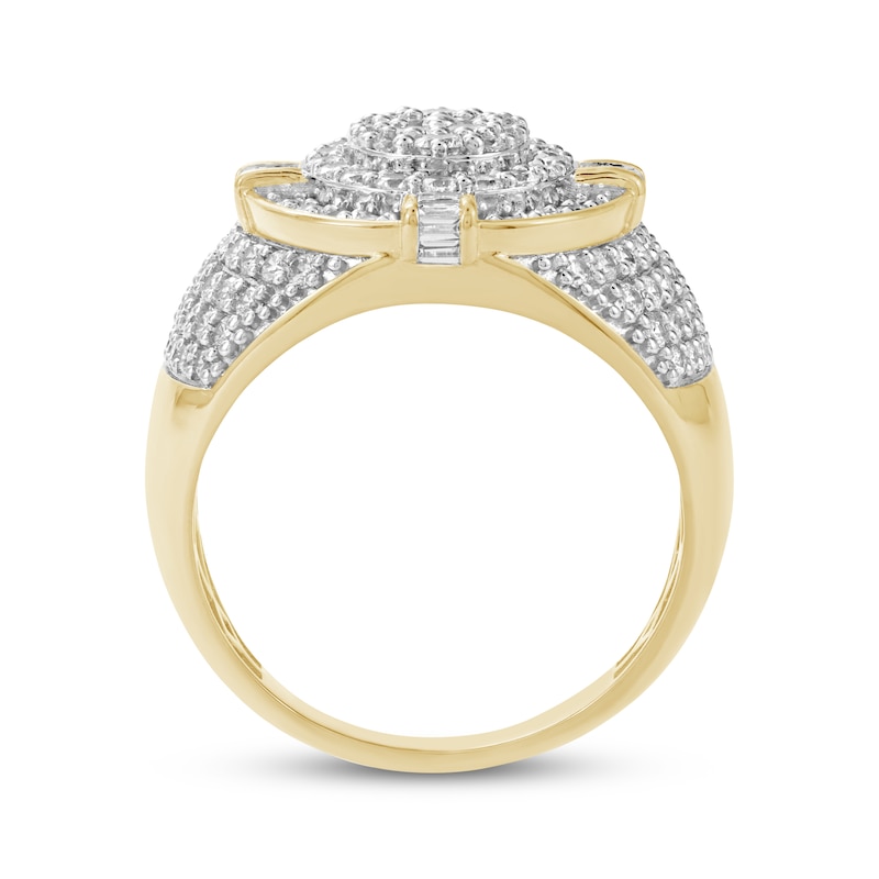 Main Image 4 of Men's Baguette & Round-Cut Multi-Diamond Oval Ring 2 ct tw 10K Yellow Gold