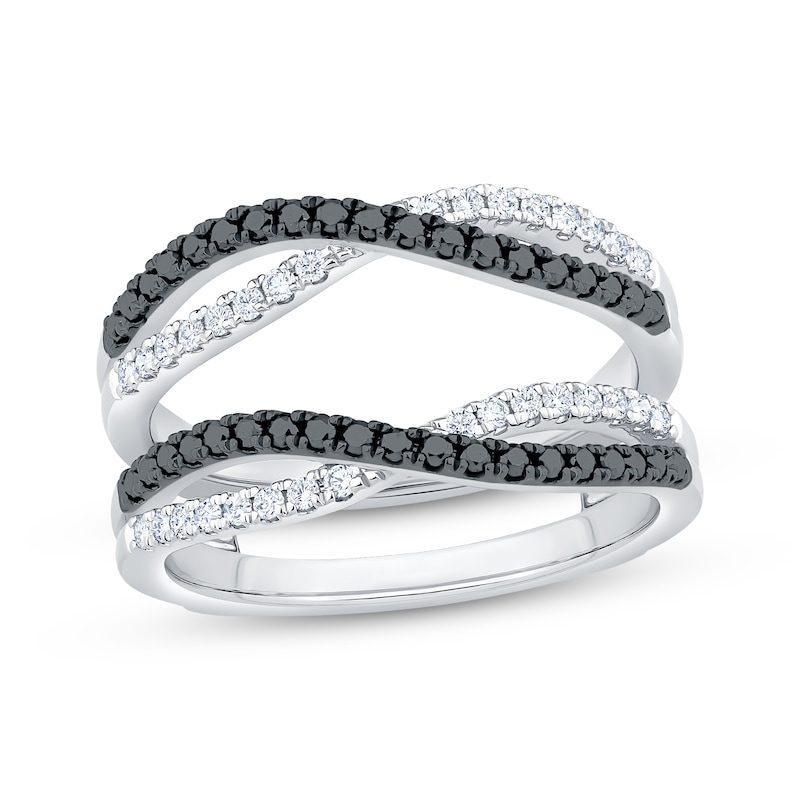 Main Image 1 of Now + Forever Black & White Diamond Crossover Enhancer Ring 1/2 ct tw 14K White Gold