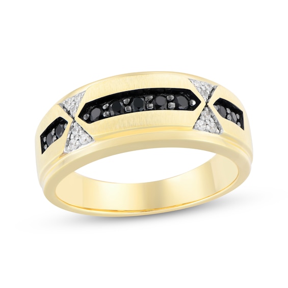 Now + Forever Men's Black & White Diamond Wedding Band 3/8 ct tw 10K Yellow Gold