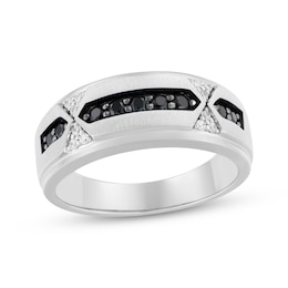 Now + Forever Men's Black & White Diamond Wedding Band 3/8 ct tw 10K White Gold