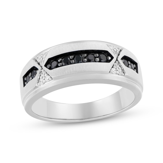 Now + Forever Men's Black & White Diamond Wedding Band 3/8 ct tw 10K White Gold