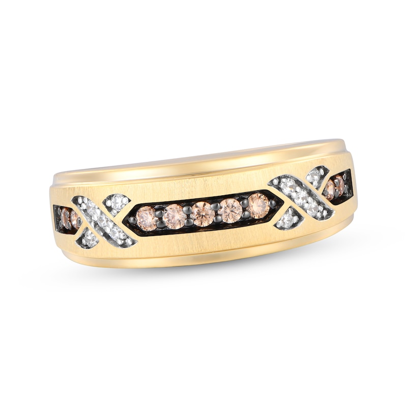 Main Image 1 of Now + Forever Men's Champagne & White Diamond Wedding Band 1/3 ct tw 10K Yellow Gold