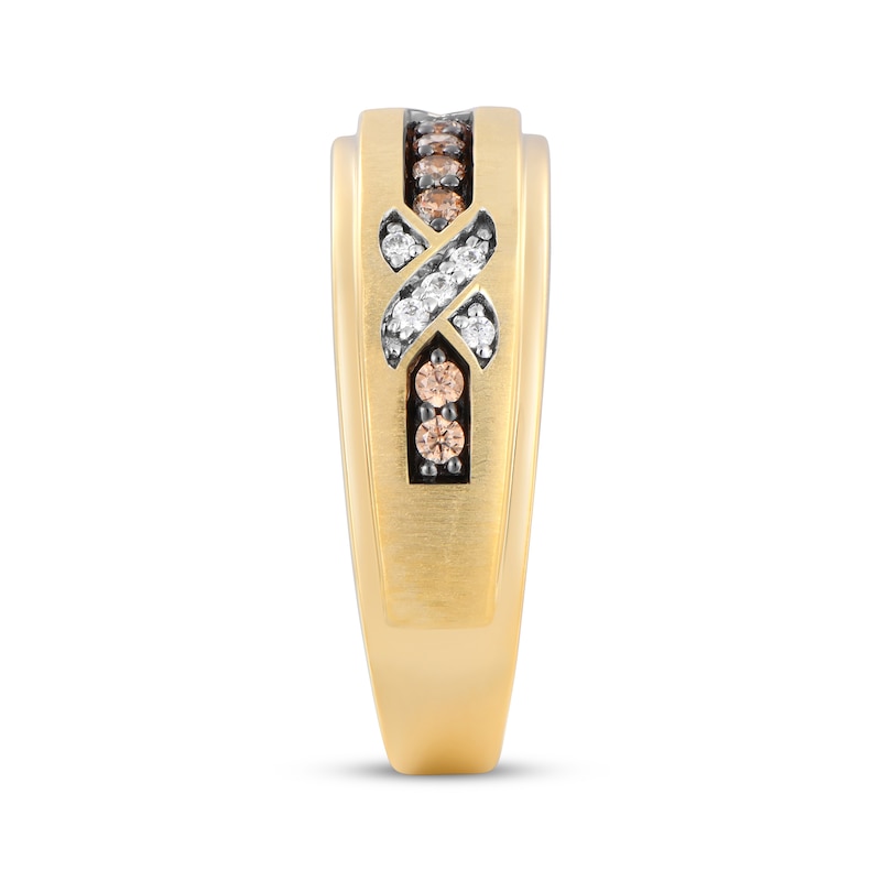 Main Image 2 of Now + Forever Men's Champagne & White Diamond Wedding Band 1/3 ct tw 10K Yellow Gold