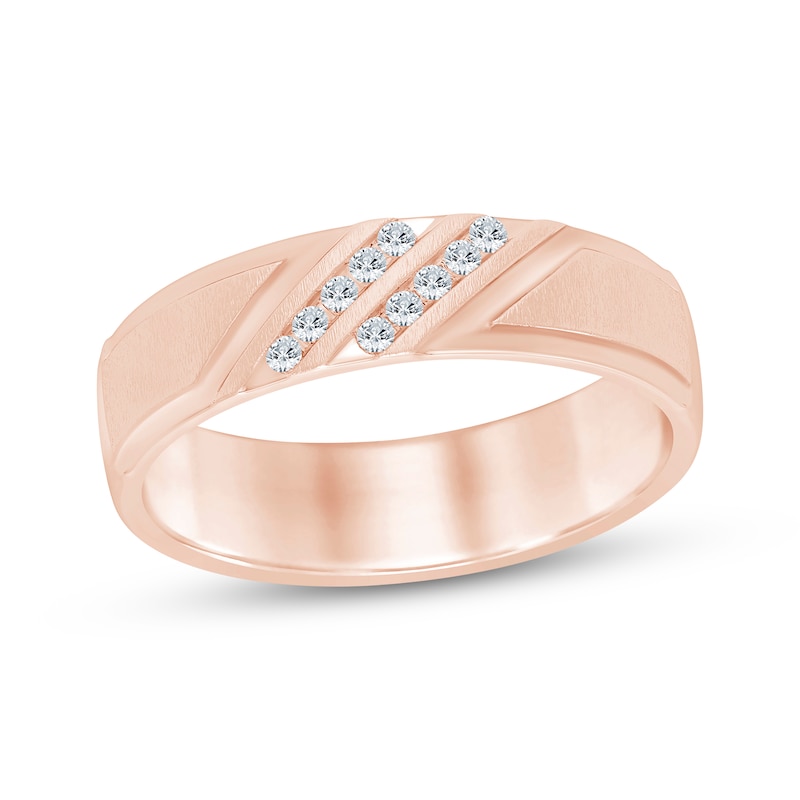 Main Image 1 of Now + Forever Men's Diamond Diagonal Wedding Band 1/10 ct tw 10K Rose Gold